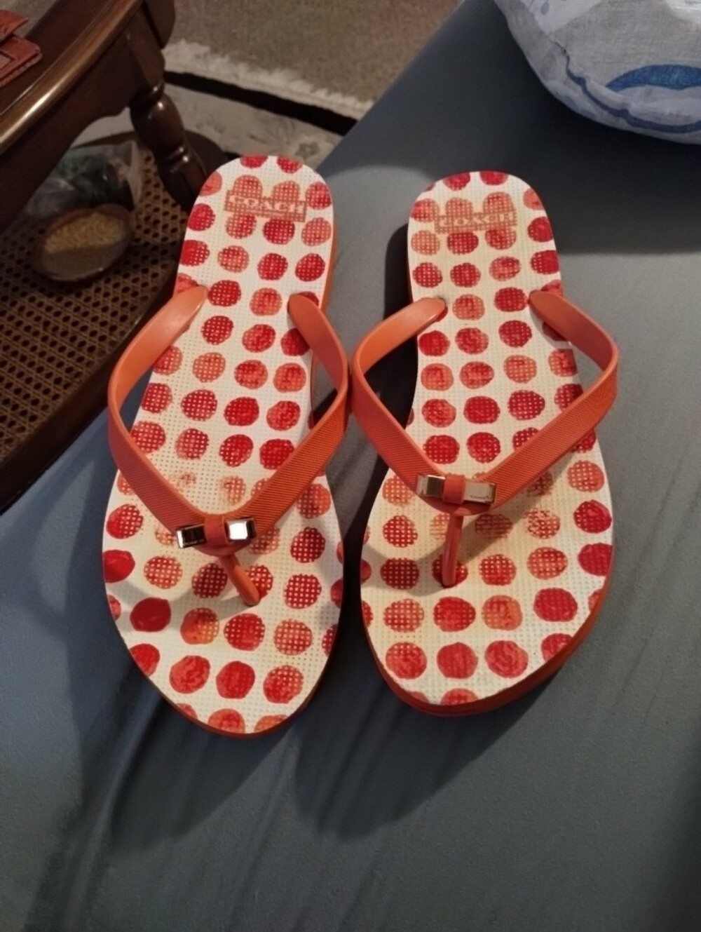 Coach Orange Polka Dot Thongs Sz 11-12